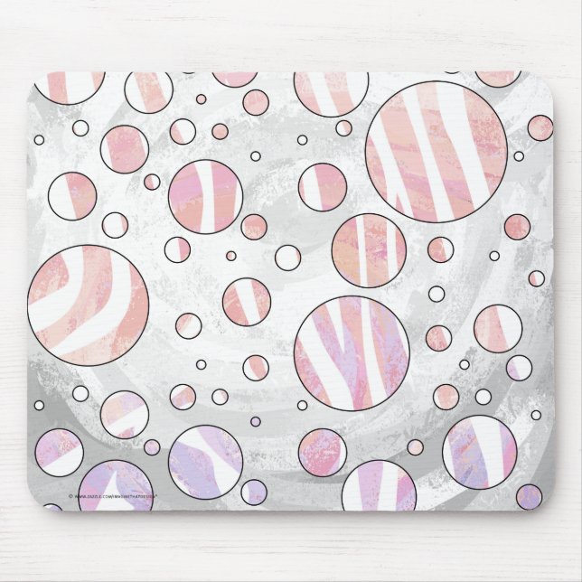 Pink and White Polka Dot Zebra Mouse Pad (Front)