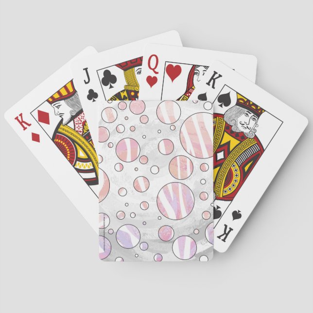 Pink and White Polka Dot Zebra Poker Cards (Back)