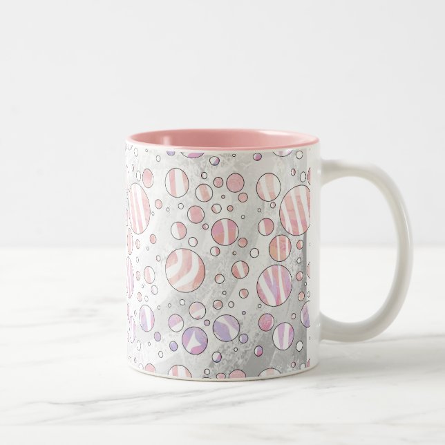 Pink and White Polka Dot Zebra Two-Tone Coffee Mug (Right)