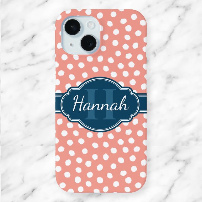 Pink and White Polka Dots Blue Monogram Case-Mate iPhone Case (Creator Uploaded)