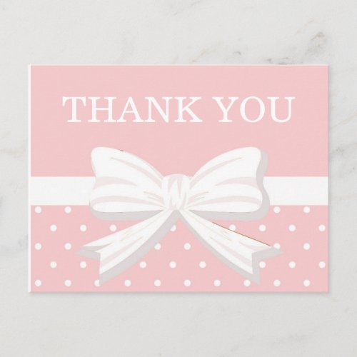 Pink and White Polka Dots  Bow Birthday Thank You Postcard