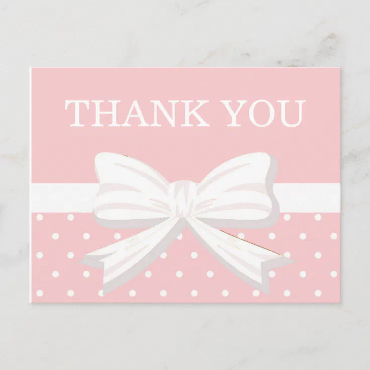 Pink and White Polka Dots & Bow Birthday Thank You Postcard | Zazzle