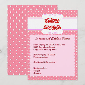 Pink and White Polka Dots Heart Bridal Shower Card