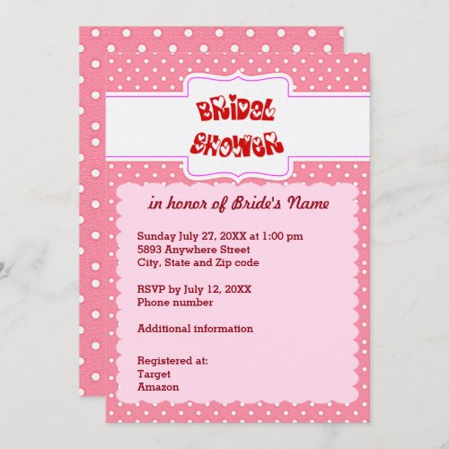 Pink and White Polka Dots Heart Bridal Shower Card