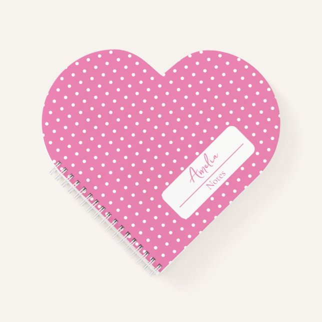 Pink and white polka dots heart  notebook (Front)