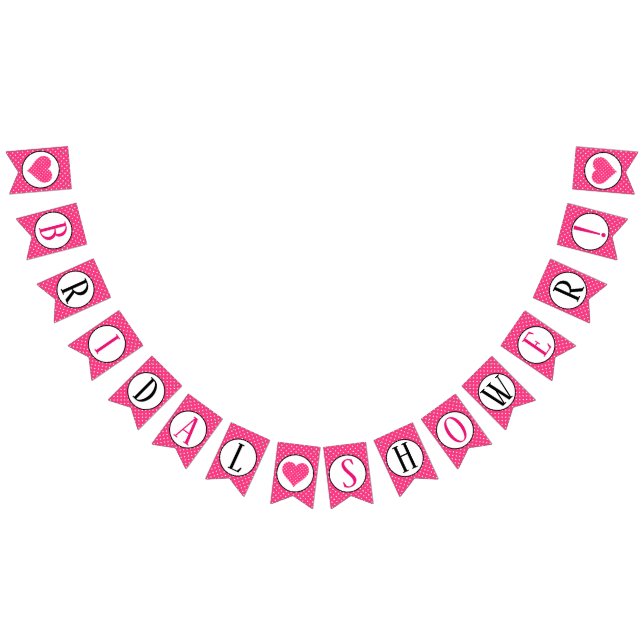 Pink and White Polka Dots Hearts Bridal Shower Bunting Flags (All)