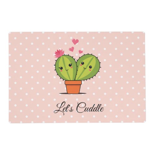 Pink and white polka dots hugging cactus placemat
