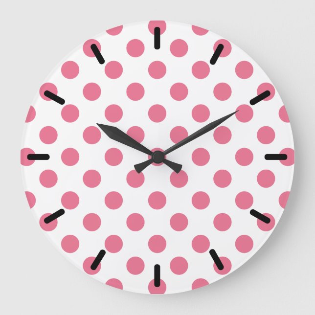 Pink and white polka dots large clock (Front)