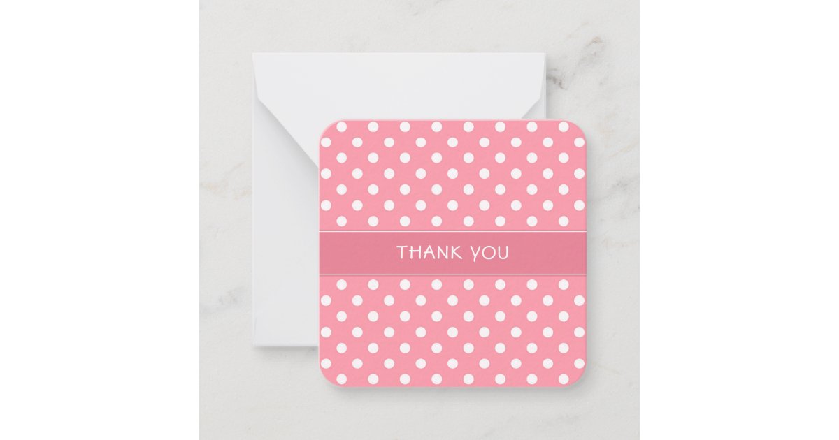 Pink and white polka dots mini thank you card | Zazzle