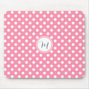 Pink and White Polka Dots Mouse Pad