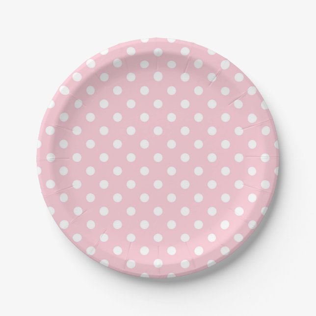 Pink and white Polka Dots Paper Plate (Front)