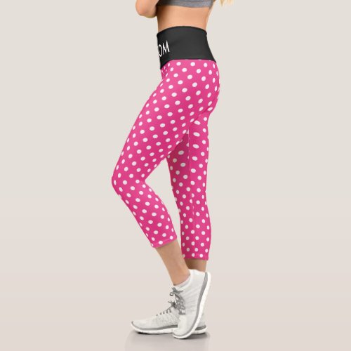 Pink and white polka dots pattern Capri Leggings 