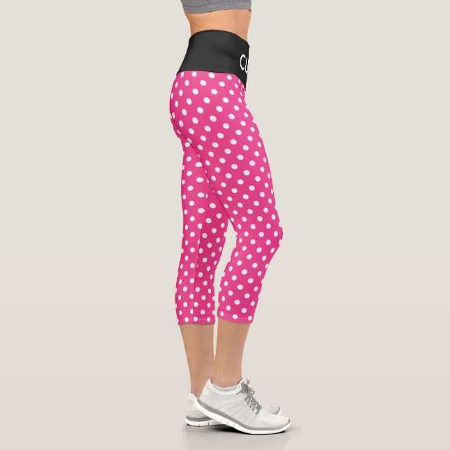 Pink and white polka dots pattern Capri Leggings | Zazzle