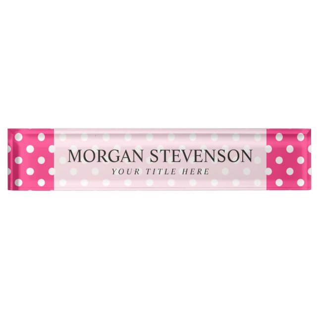 Pink and White Polka Dots Pattern Name Plate (Front)