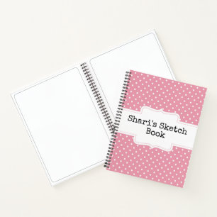 Pink and White Polka Dots Personalized Sketchbook Notebook