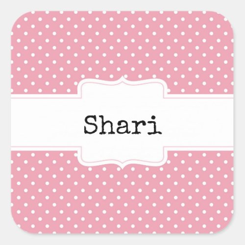Pink and White Polka Dots Personalized Square Sticker