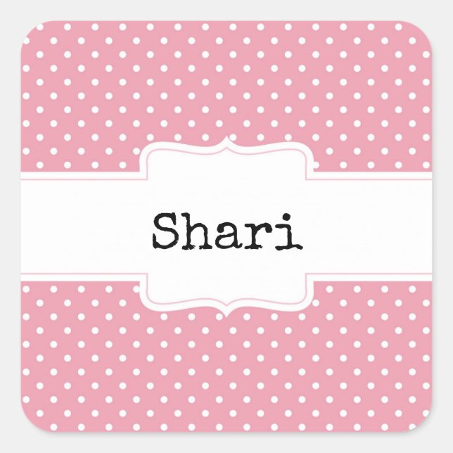 Pink and White Polka Dots Personalized Square Sticker (Front)