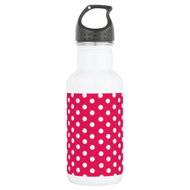 Pink And White Polka Dots Water Bottle (Front)