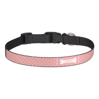 Pink And White Polka Dots With Bone & Name Pet Collar