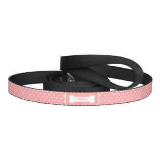 Pink And White Polka Dots With Bone & Name Pet Leash