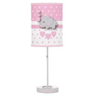 Pink and White Polka Dots with Gray Elephant Table Lamp