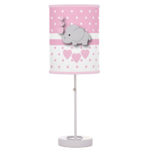 Pink and White Polka Dots with Gray Elephant Table Lamp