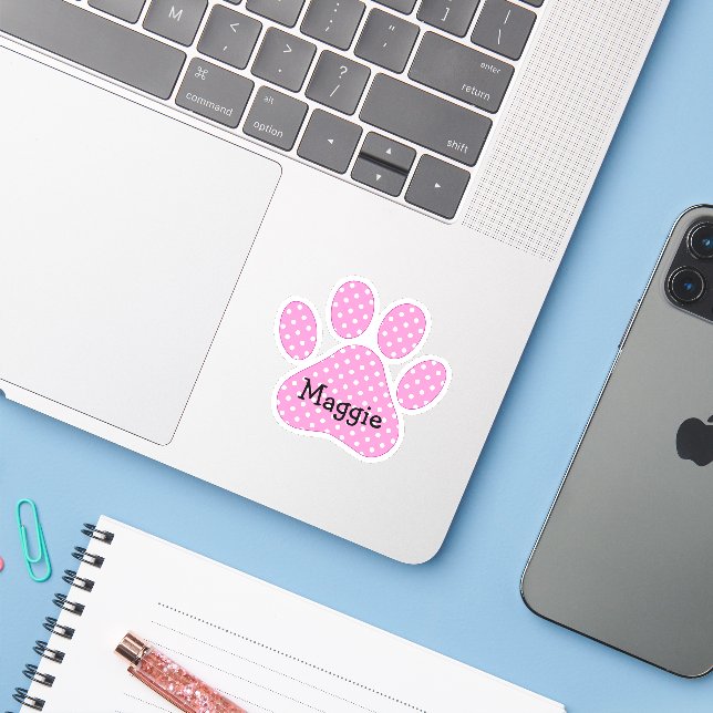Pink and White Polka Dots With Name Sticker (Laptop w/ iPhone)