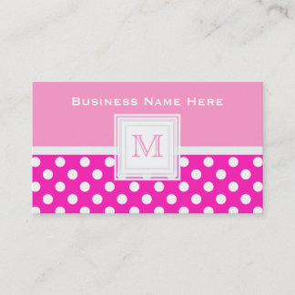 Pink And White Polkadot: Monogram Business Card