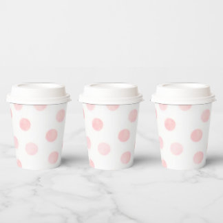 Pink and white polkadot paper cups w/ lids