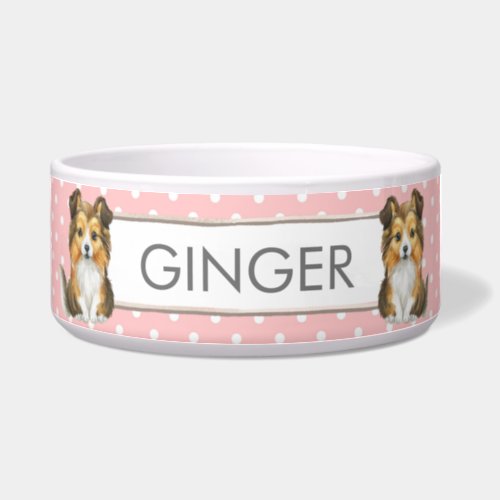 Pink and White Polkadots  Sheltie Personalized  Bowl