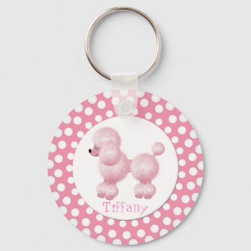 Pink and White Poodle Key Chain