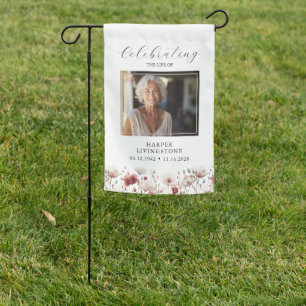 Pink and White Poppy Photo Memorial Garden Flag