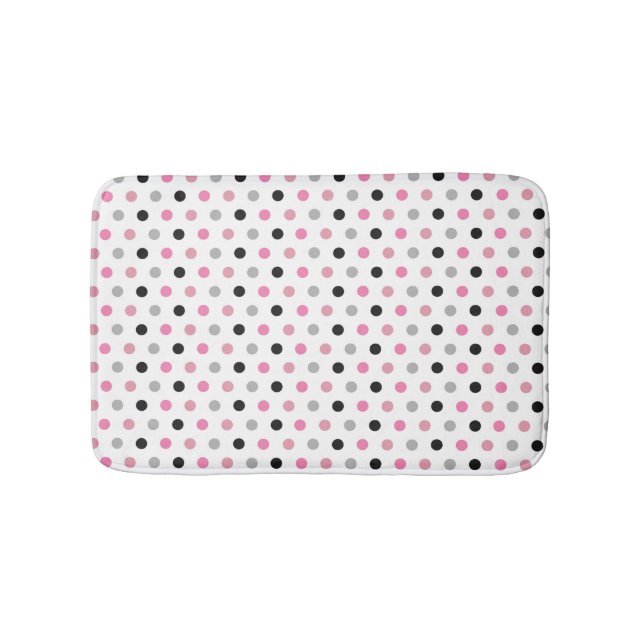 Pink and White Pretty Polka Dots Bath Mat (Front)