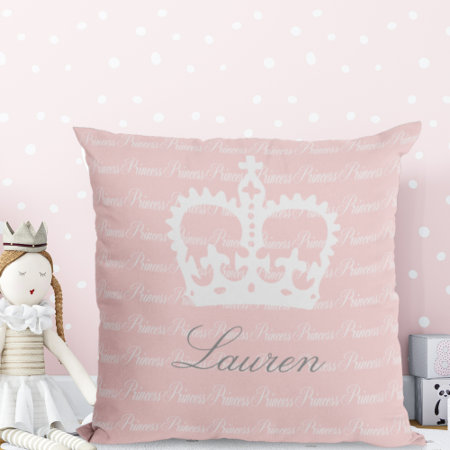 Pink And White Princess Crown Throw Pillow