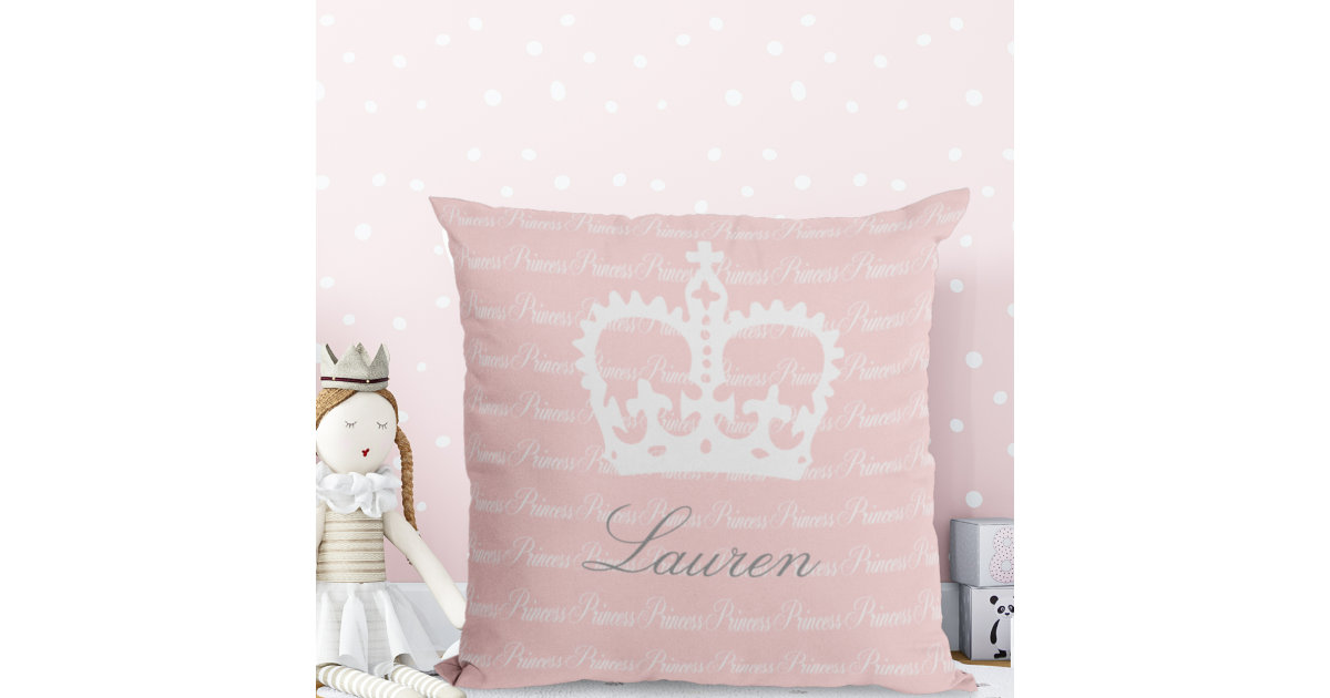 Pink and White Princess Crown Throw Pillow Zazzle