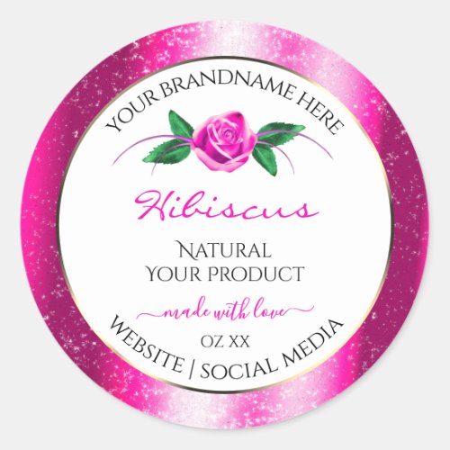 Pink and White Product Labels Floral Rose Glitter