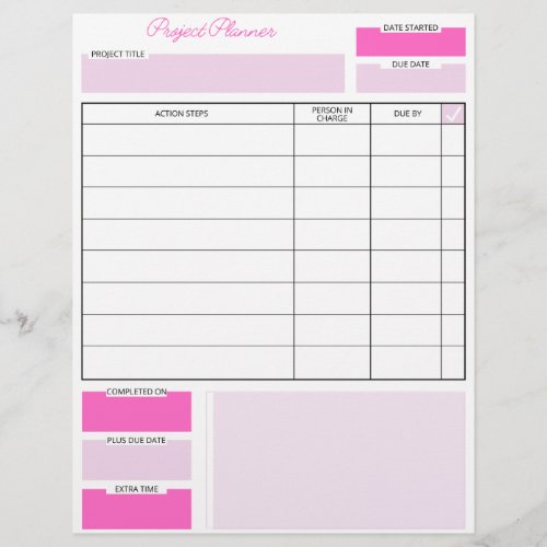 Pink And White Project Planner Sheet