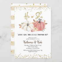 Pink and White Pumpkin Fall Gender Reveal Party Invitation