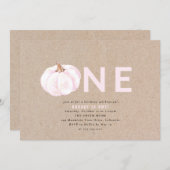 Pink and White Pumpkin First Birthday Invitation (Front/Back)