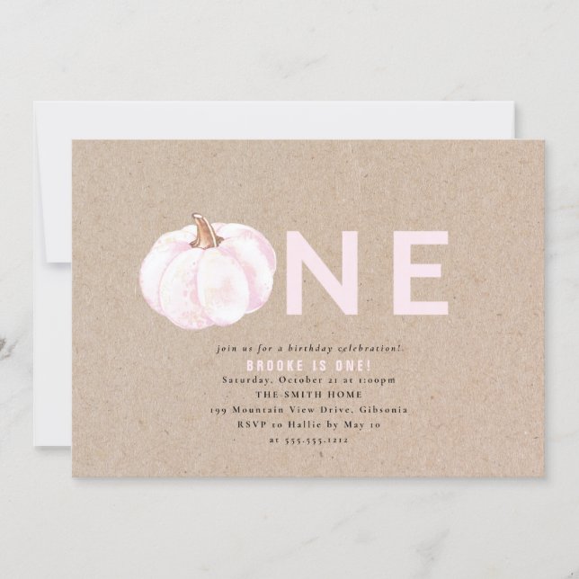 Pink and White Pumpkin First Birthday Invitation (Front)