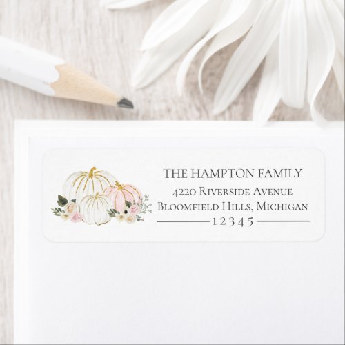 Pink and White Pumpkin Floral Return Address Label