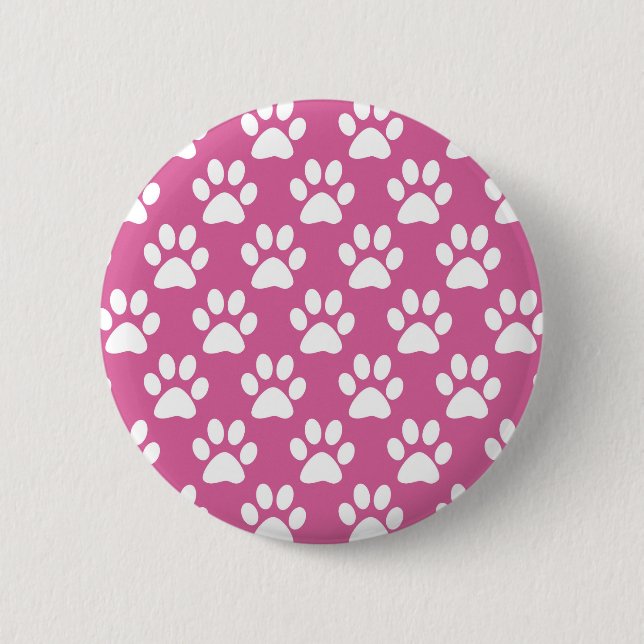 Pink and white puppy paws pattern button (Front)