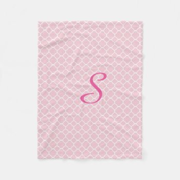 Pink And White Quatrefoil Fleece Blanket by Lilleaf at Zazzle