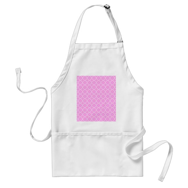 Pink And White Quatrefoil Pattern Adult Apron (Front)