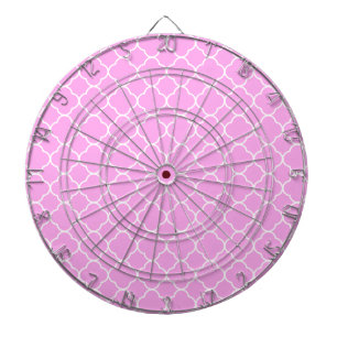 Pink And White Quatrefoil Pattern Dartboard With Darts