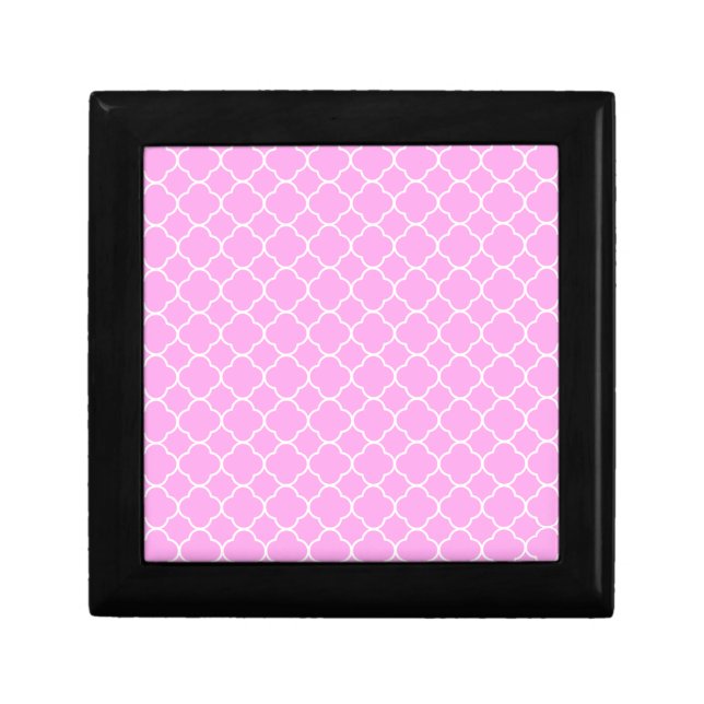 Pink And White Quatrefoil Pattern Jewelry Box (Front)
