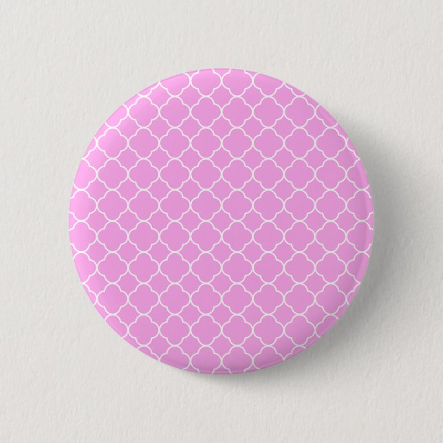 Pink And White Quatrefoil Pattern Pinback Button (Front)