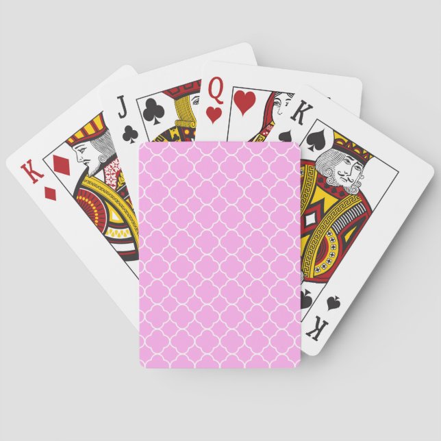 Pink And White Quatrefoil Pattern Poker Cards (Back)