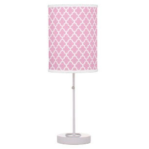 Pink and White Quatrefoil Pattern Table Lamp