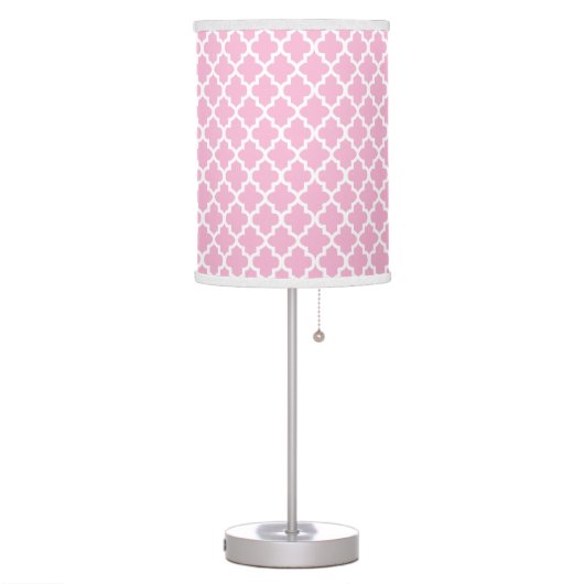Pink and White Quatrefoil Pattern Table Lamp (Left)